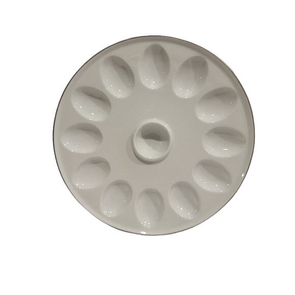 Williams Sonoma Devil Egg Ceramic Platter 12 Count White Gold Trim Serving Dish - Picture 3 of 7